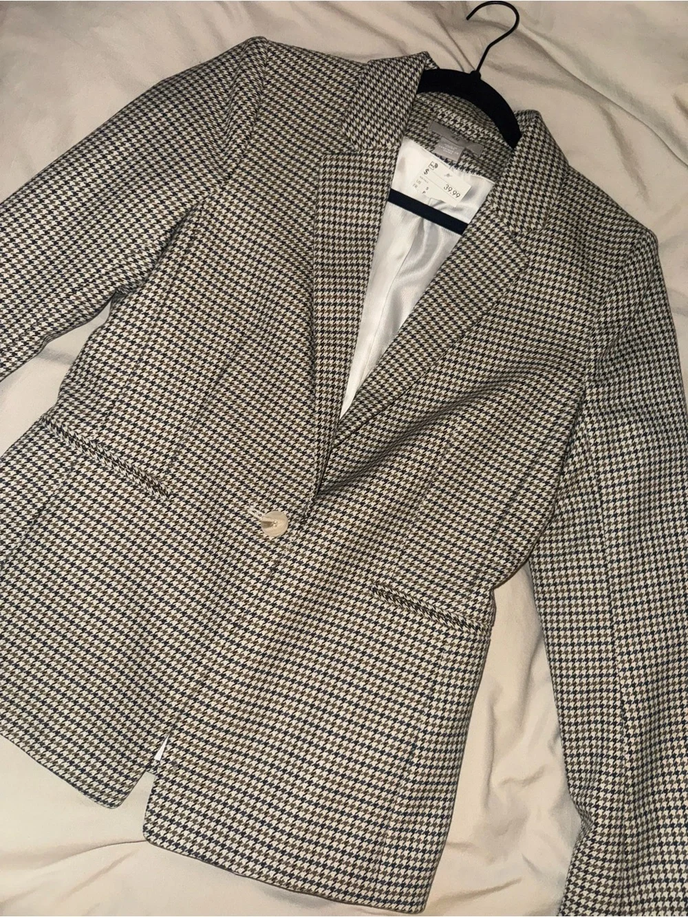 Houndstooth Single-Button Women's Blazer